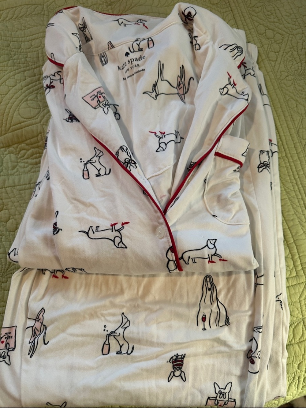 kate spade White Pajama Set with Black and Red Dog Print